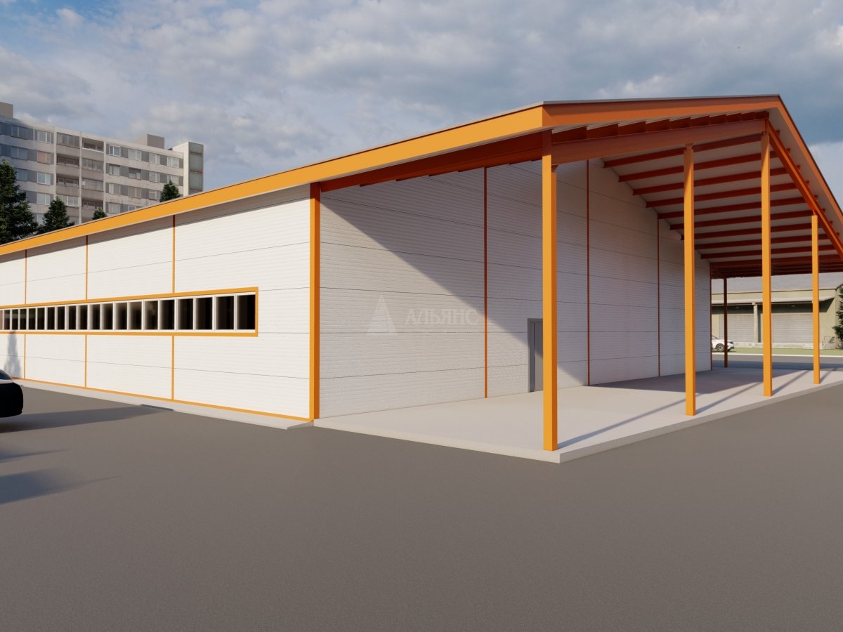 3D визуализация Ангар-склад с навесом из сэндвич-панелей - фото 2